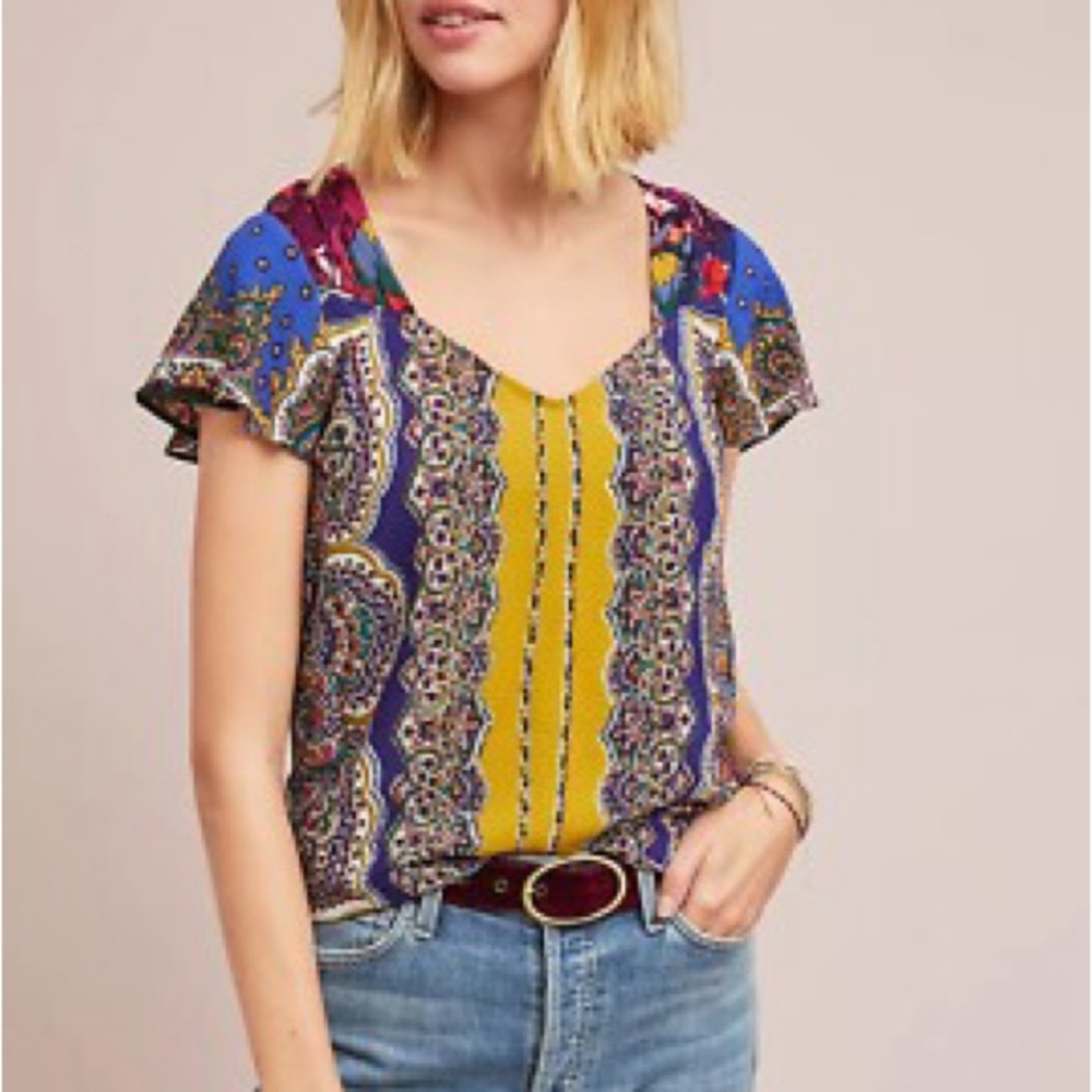 Anthropologie Moulinette Soeurs Teresita Scarf Print Blouse Top Size 10 EUC